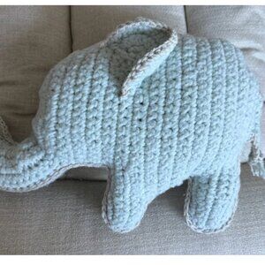 Handmade Crocheted Elephant Pillow | Decorative Throw | Light Blue